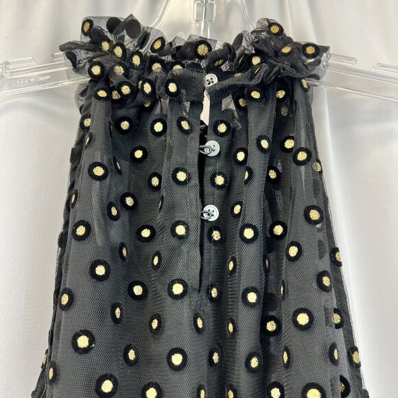 LOFT Black/Gold Polka Dot Halter Top Sheer Textured Size Small New - Picture 5 of 9